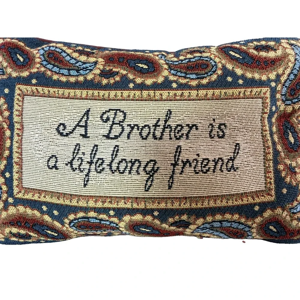 Vintage Tapestry Accent Pillow A Brother Is A Lifelong Friend Quote 13x7